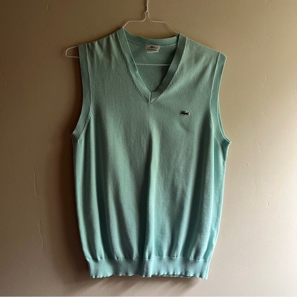 Lacoste light blue green v neck pullover sweater vest preppy golf spring - Picture 1 of 17